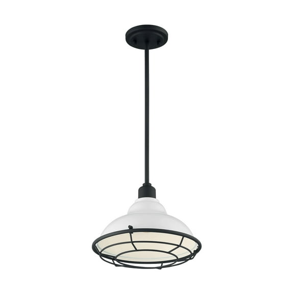 60/7024-Nuvo Lighting-Newbridge-1 Light Large Pendant in Farmhouse Style-12 Inches Wide by 8.75 Inches High-Gloss White/Black Finish
