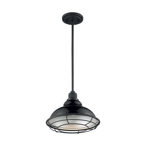 60/7004-Nuvo Lighting-Newbridge-1 Light Large Pendant in Farmhouse Style-12 Inches Wide by 8.75 Inches High-Gloss Black/Silver Finish