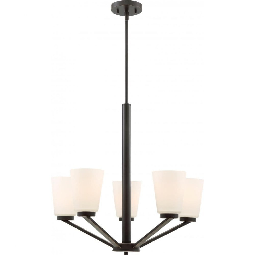 Nome Mahogany Bronze 5-Light Chandelier with Frosted Shades