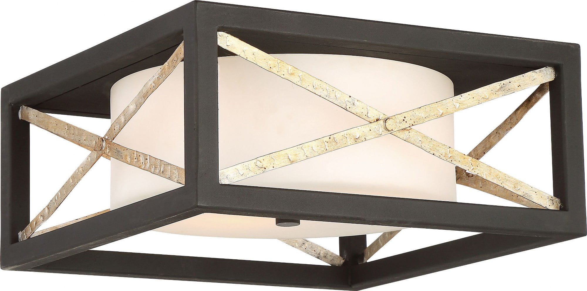 Matte Black and Silver Glass 14" Flush Mount Light