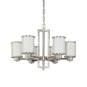 Brushed Nickel 6-Light Chandelier with White Glass Shades
