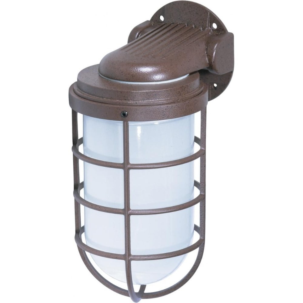 Bronze Industrial Lantern Wall Sconce with Frosted Glass