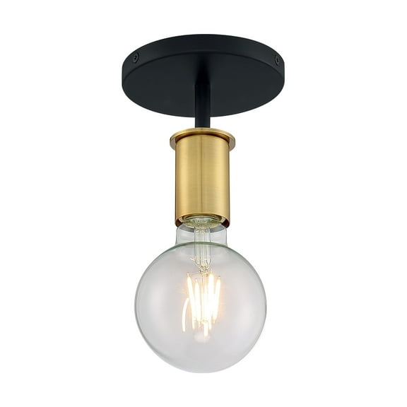 60/7343-Nuvo Lighting-Ryder-1 Light Semi-Flush Mount in Industrial Style-4.75 Inches Wide by 4.88 Inches High-Black/Brushed Brass Finish