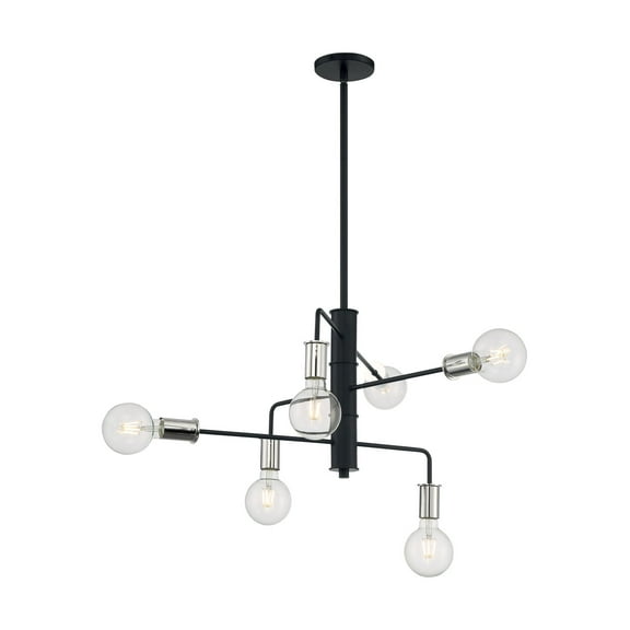 60/7354 Nuvo Lighting Ryder-6 Light Chandelier in Industrial Style-25.25 Inches Wide by 15 Inches High-Black/Polished Nickel Finish    -Traditional