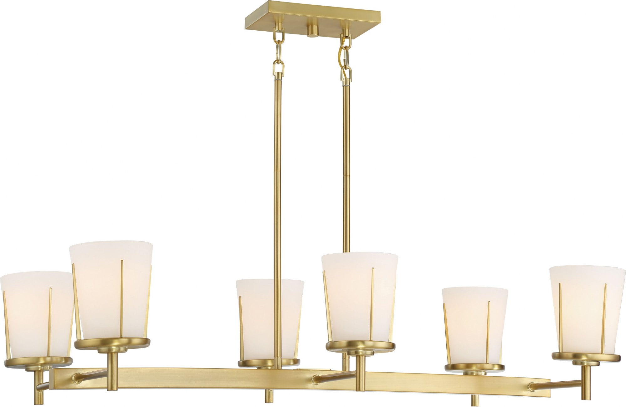 Serene Transitional 6-Light Island Pendant in Natural Brass with Satin White Glass