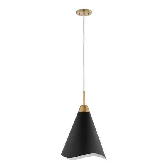 60/7473-Nuvo Lighting-Tango - 1 Light Medium Pendant In Mid-Century Modern Style-18.38 Inches Tall and 12 Inches Wide-Matte Black/Burnished Brass