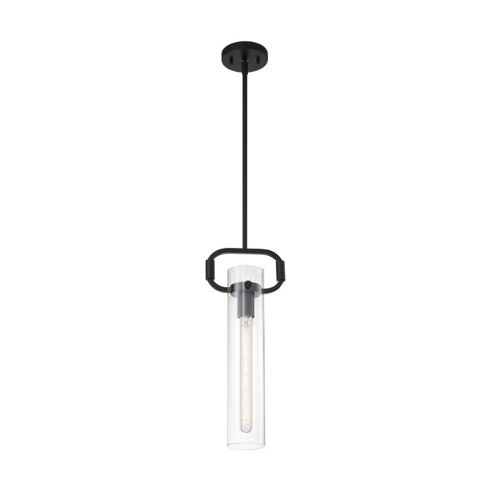 Teresa 19.75" Matte Black and Brass Glass Pendant Light