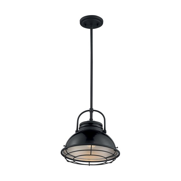 60/7064-Nuvo Lighting-Upton-1 Light Large Pendant in Nautical/Coastal Style-12 Inches Wide by 11.13 Inches High-Gloss Black/Silver Finish