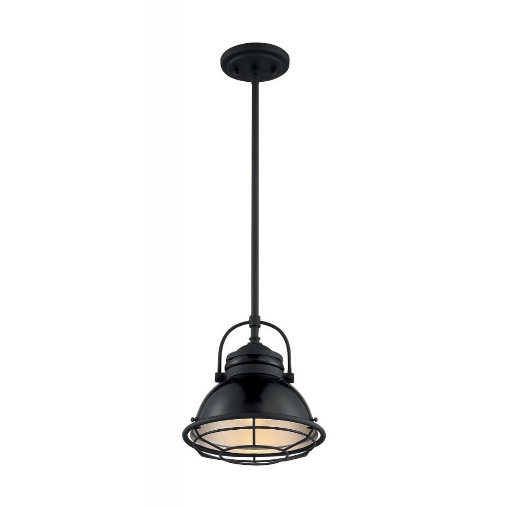 Upton 10'' Gloss Black and Silver Coastal Bell Pendant Light