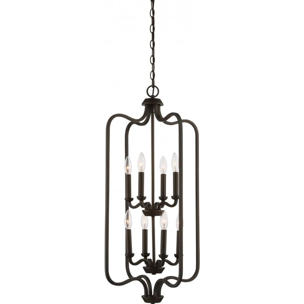 Willow 8-Light Polished Nickel and Bronze Caged Pendant
