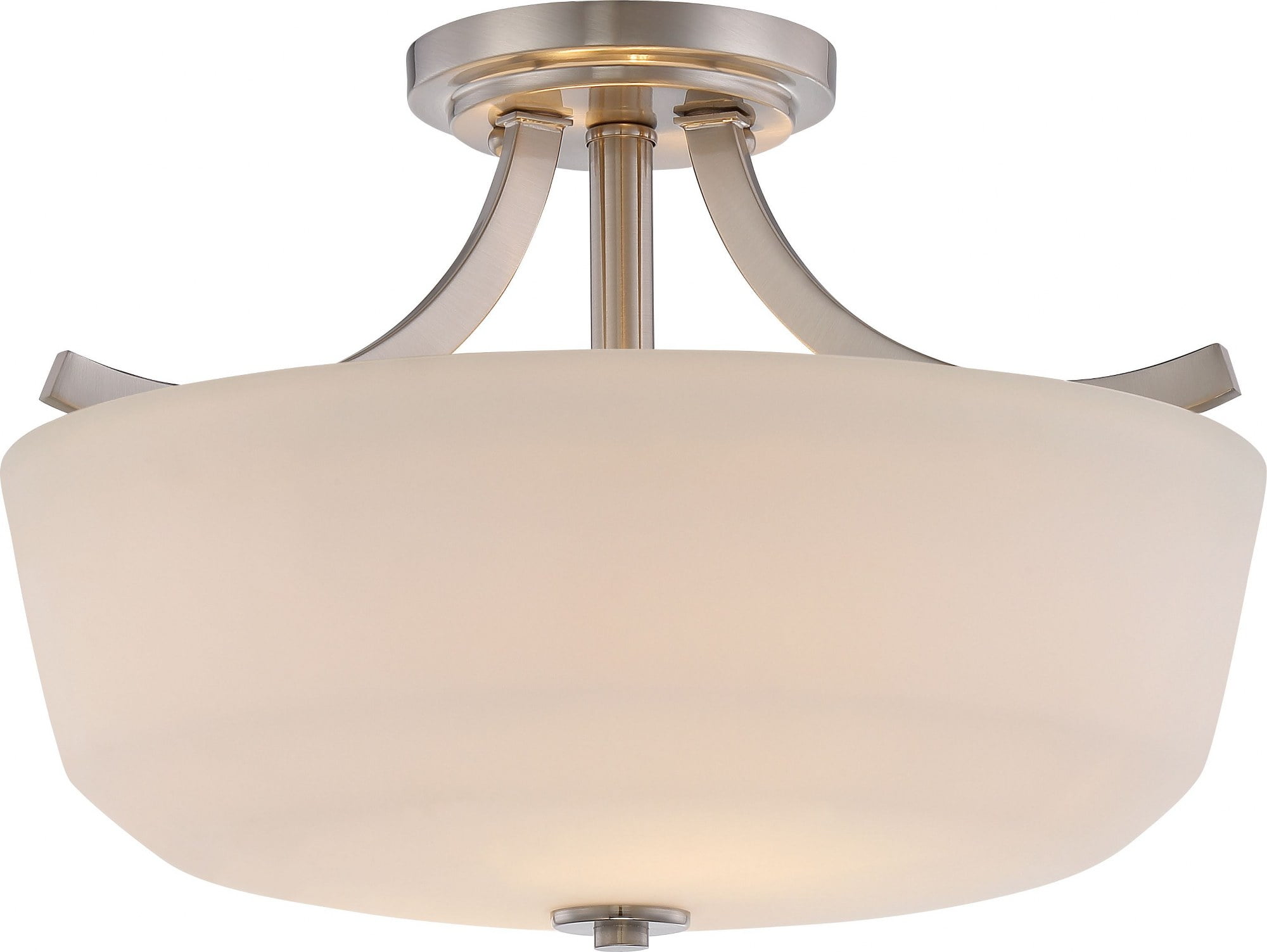 Contemporary 15'' Brushed Nickel Semi-Flush Mount Light with Frosted Glass