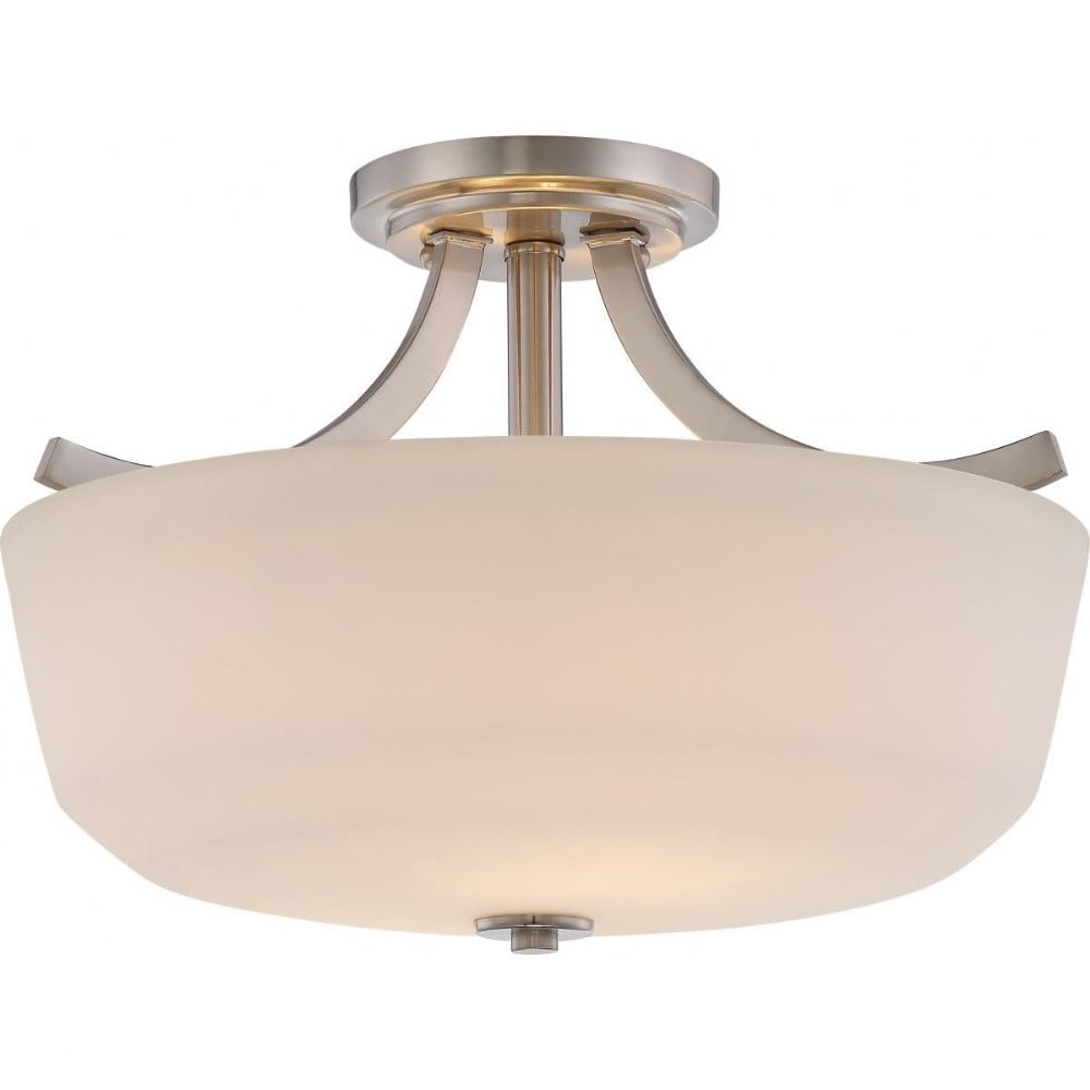 Contemporary 15'' Brushed Nickel Semi-Flush Mount Light with Frosted Glass