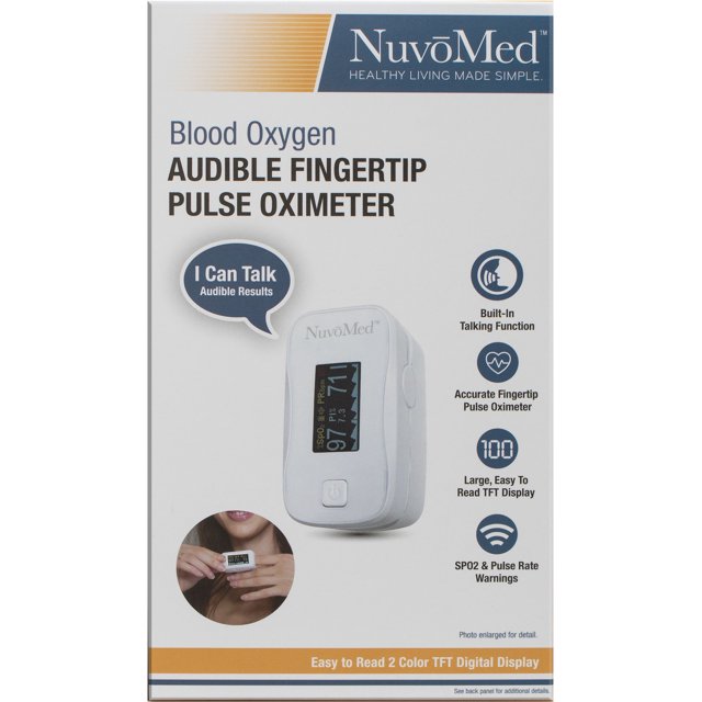 NuvoMed Audible Fingertip Pulse Blood Oximeter Easy to Read TFT Display