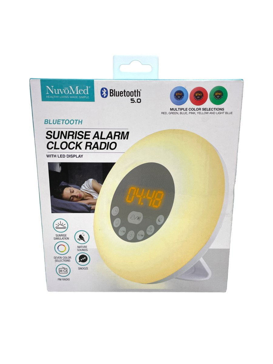 NuvoMed Sunrise Alarm Clock Radio Bluetooth Led Display Multiple Color