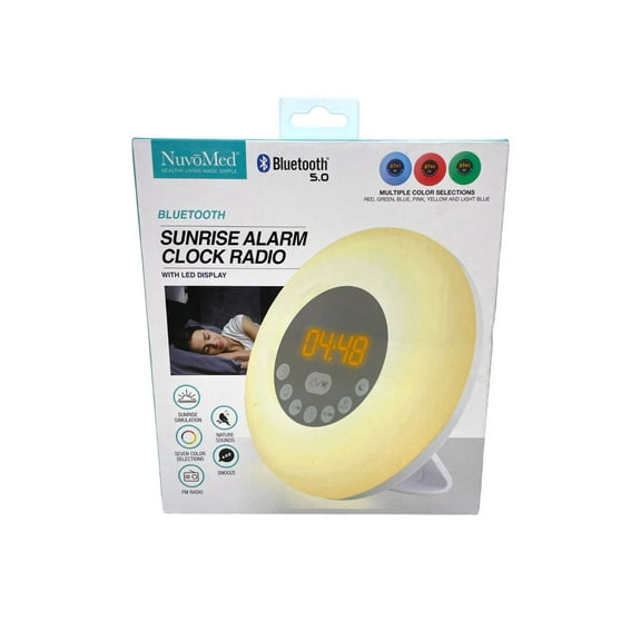 NuvoMed Sunrise Alarm Clock Radio Bluetooth Led Display Multiple Color