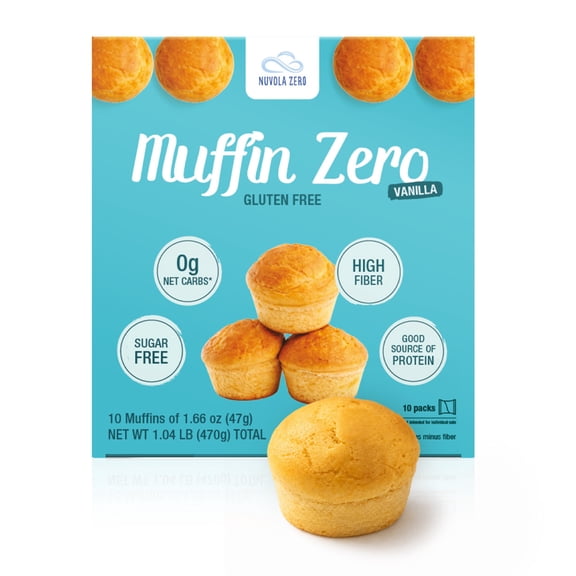 Nuvola Zero Vanilla Keto Muffins, 0g Net Carbs, High Protein & High Fiber, Sugar Free, Gluten Free, Lactose Free, 10 Individually Wrapped Muffins
