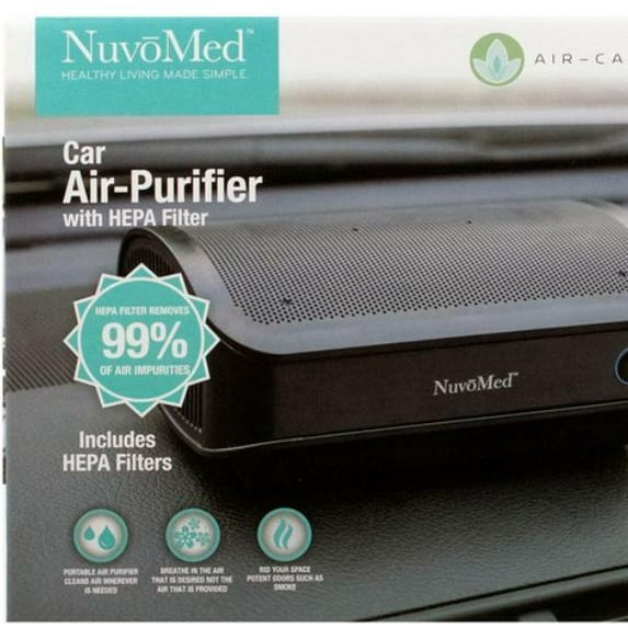 Nuvomed Car Air Purifier HEPA Filter Removes 99% of air impurities such as dust, pollen, smoke, bad odors, mold and pet dander