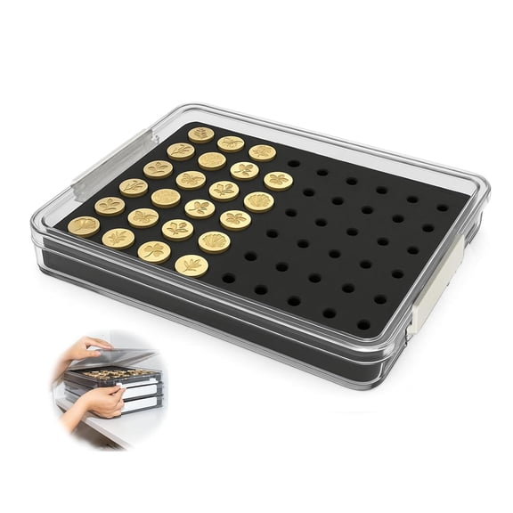 Nuvretk 54 Slot Wax Seal Stamp Head Storage Box - Clear Organizer with Double-Latch Lid, Stackable Design, EVA Foam Pad for Various Sizes