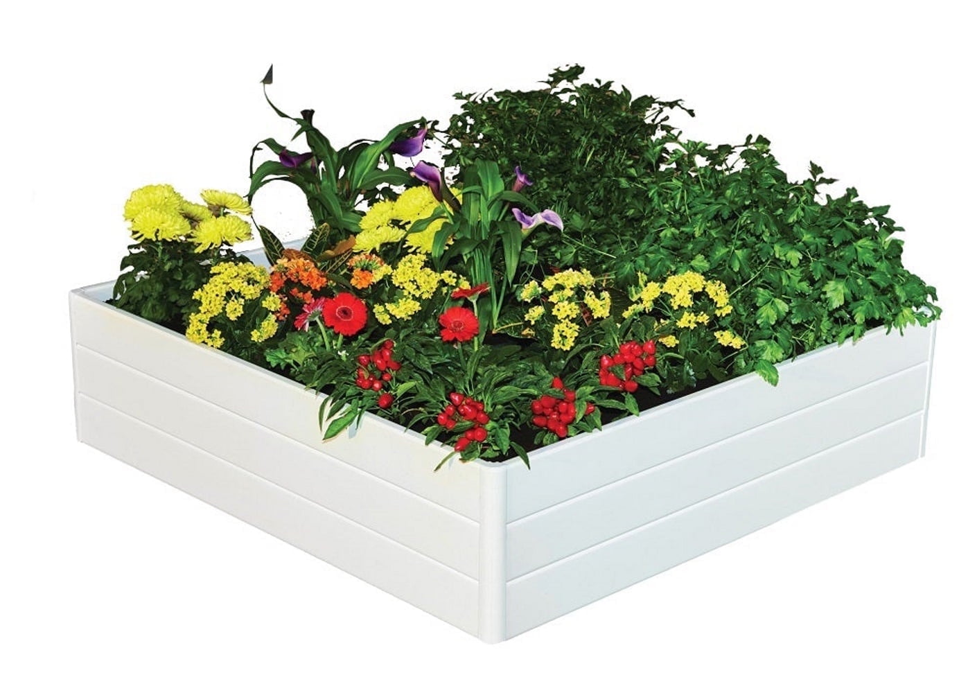 Nuvue Products 26007 Outdoor Raised Garden Bed, BPA-Free White Woodgrain, 44.5" x 44.5" x 11.5"
