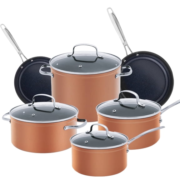 Nuwave 10PC Cookware set, Rustic Copper Duralon Blue Ceramic Non-Stick Cookware Set