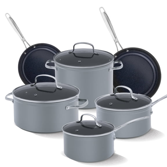 Nuwave 10PC Duralon Blue Ceramic Non-Stick Cookware Set, Cool Gray