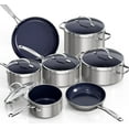 thumbnail image 1 of Nuwave 12pcs Non-Stick Cookware Set, Healthy Duralon Blue Ceramic Nonstick Pots and Pans Set , Lightweight Cookware Set works on All Cooktops, Tempered Glass Lids & Stay-Cool Handles, Metallic Tinsel, 1 of 9