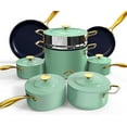 thumbnail image 1 of Nuwave 13pc Healthy Duralon Blue Luxury Edition Cookware Set, Diamond Infused Nonstick Ceramic Coating, Dishwasher & Oven Safe, Tempered Glass Lids & Stay-Cool Handles, Mint Green, 1 of 1