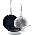 Nuwave 3pc Non Stick Frying Pan Skillet Set, G10 Healthy Duralon Blue 8”, 10”, 12”