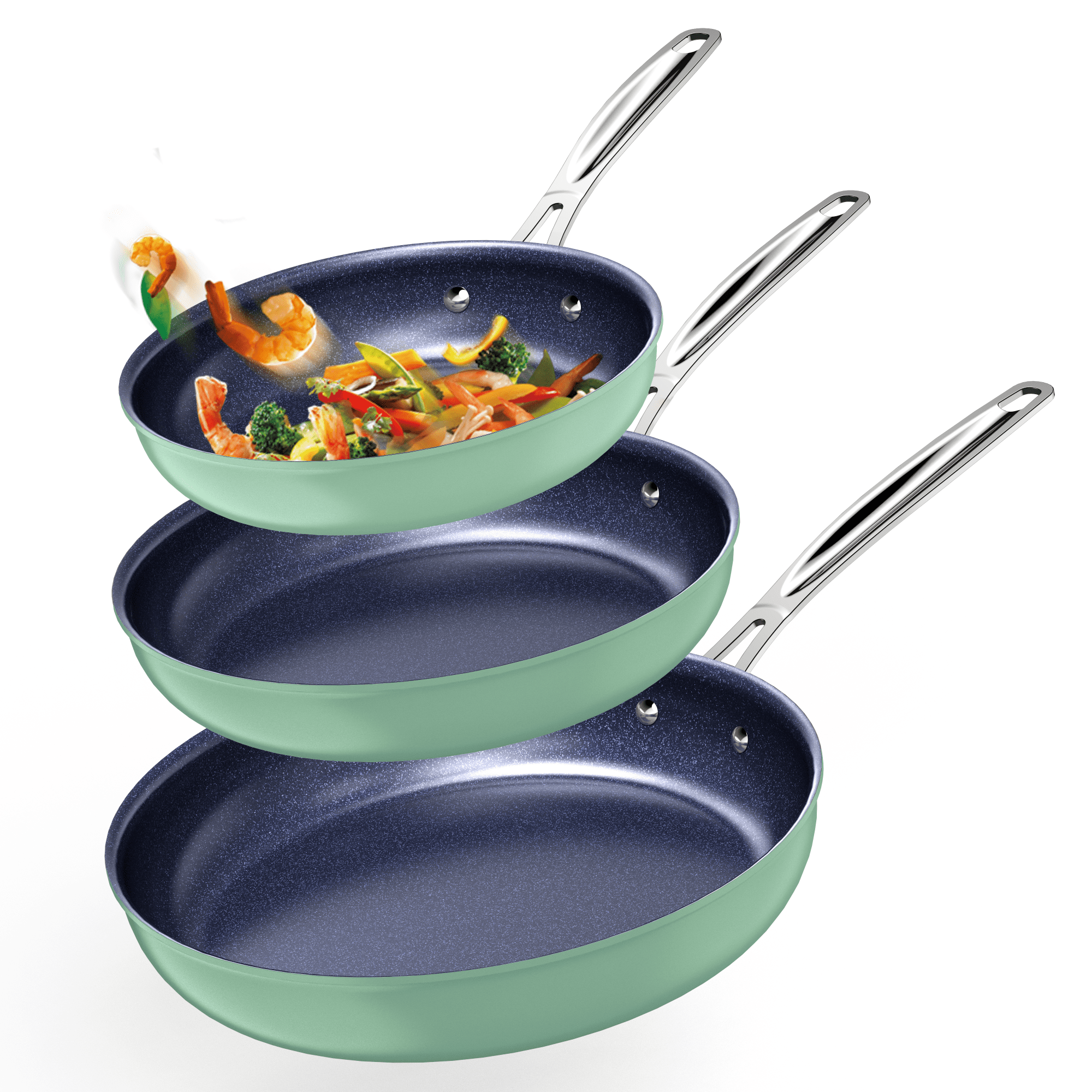 Nuwave 3pc Nonstick Frying Pan Skillet Set, G10 Healthy Duralon Blue 8