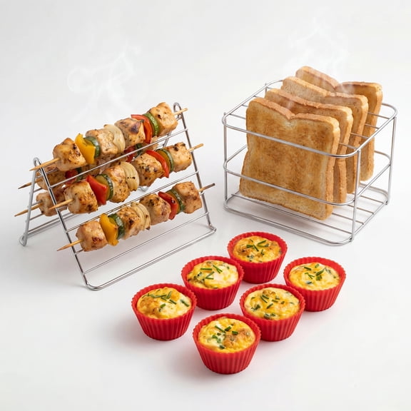 Nuwave 6 QT Air Fryer Breakfast Accessory Kit, Silicone Egg Liners, Stainless Steel Toaster Rack & Bacon Rack for Baking, Toasting & Air Frying
