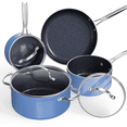 thumbnail image 1 of Nuwave 7pc Non Stick Cookware Set, G10 Healthy Duralon Blue Glass Lid with Pots, Pans & Works on All Cooktops, Cozy Blue, 1 of 8