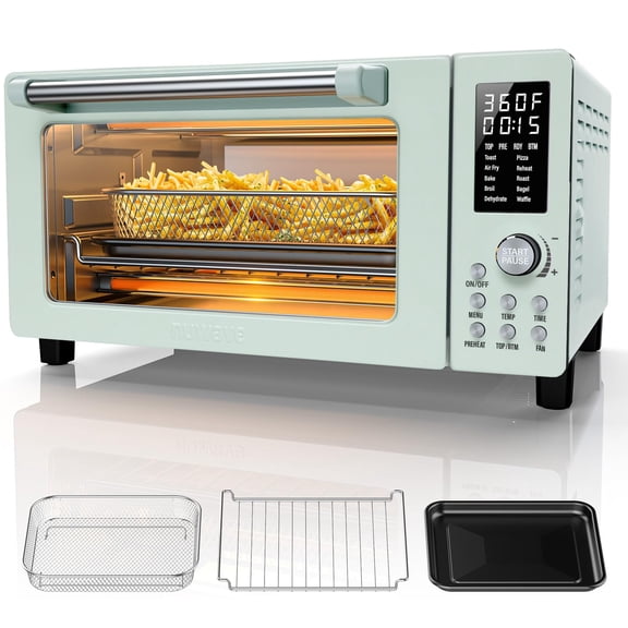 Nuwave Bravo Pro Smart 21QT Toaster Oven Air Fryer Combo, Convection Oven Countertop, 10 functions all in 1, with even & quick crisp technology, 50-450F, 1800W, Mint Green