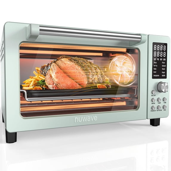 Nuwave Bravo Pro Smart Air Fryer Toaster Oven Combo, Airfryer Convection Oven Countertop, 10-in-1 Functions with Quicker & Even Crisp Technology, 1800W, 50-450°F, PFAS-Free, 21QT, Mint