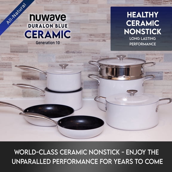 Nuwave Cookware Set 11PC Oyster Duralon Blue Ceramic Non-Stick Cookware Set