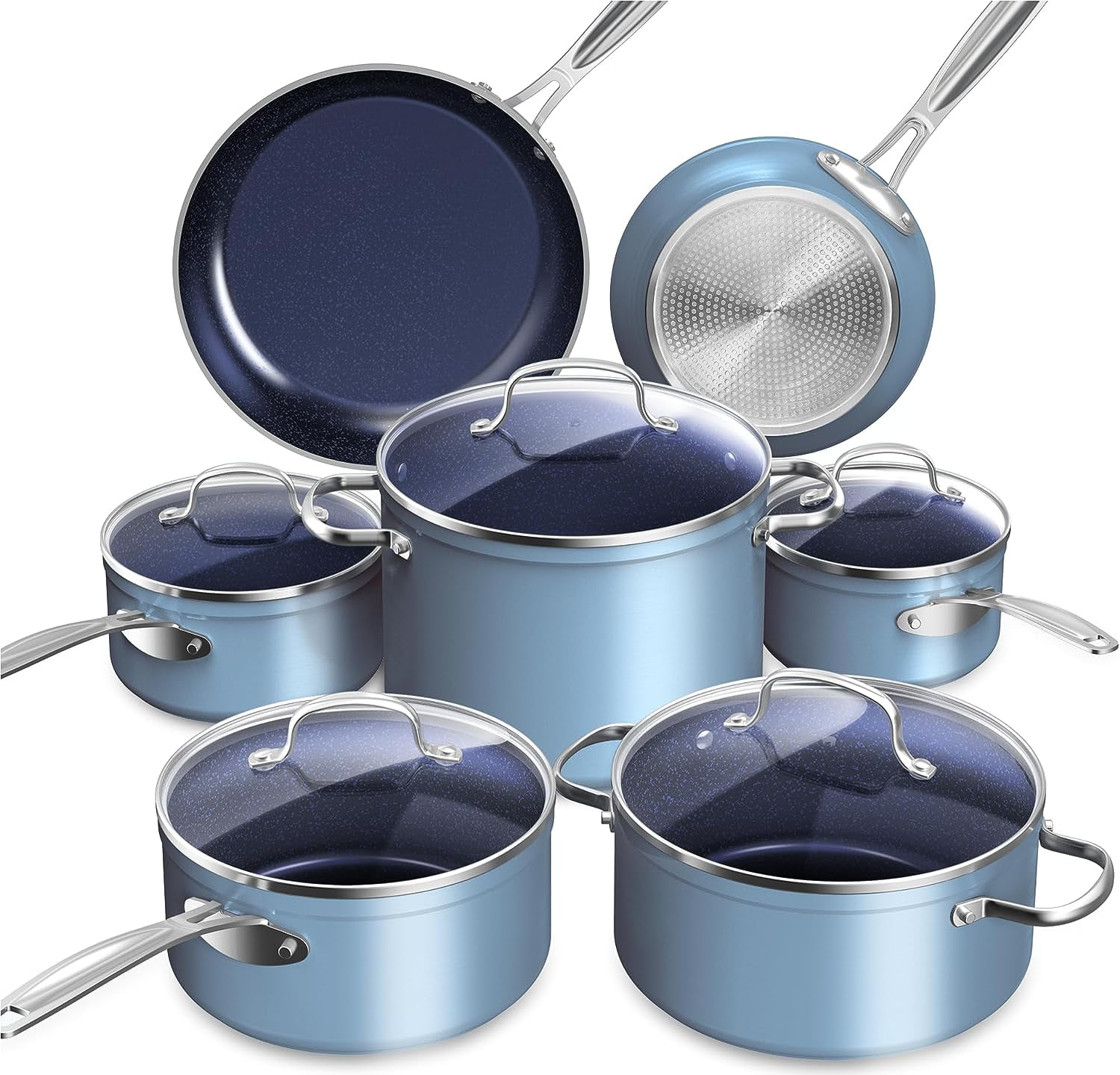 Nuwave Healthy Duralon Blue Ceramic Nonstick Cookware Set, Diamond