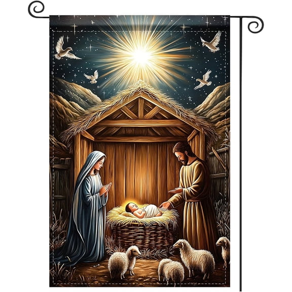 Winter Garden Flag 12x18 Inch Christmas Nativity Scene Double-Sided Polyester Fade Resistant Outdoor Holiday Decoration