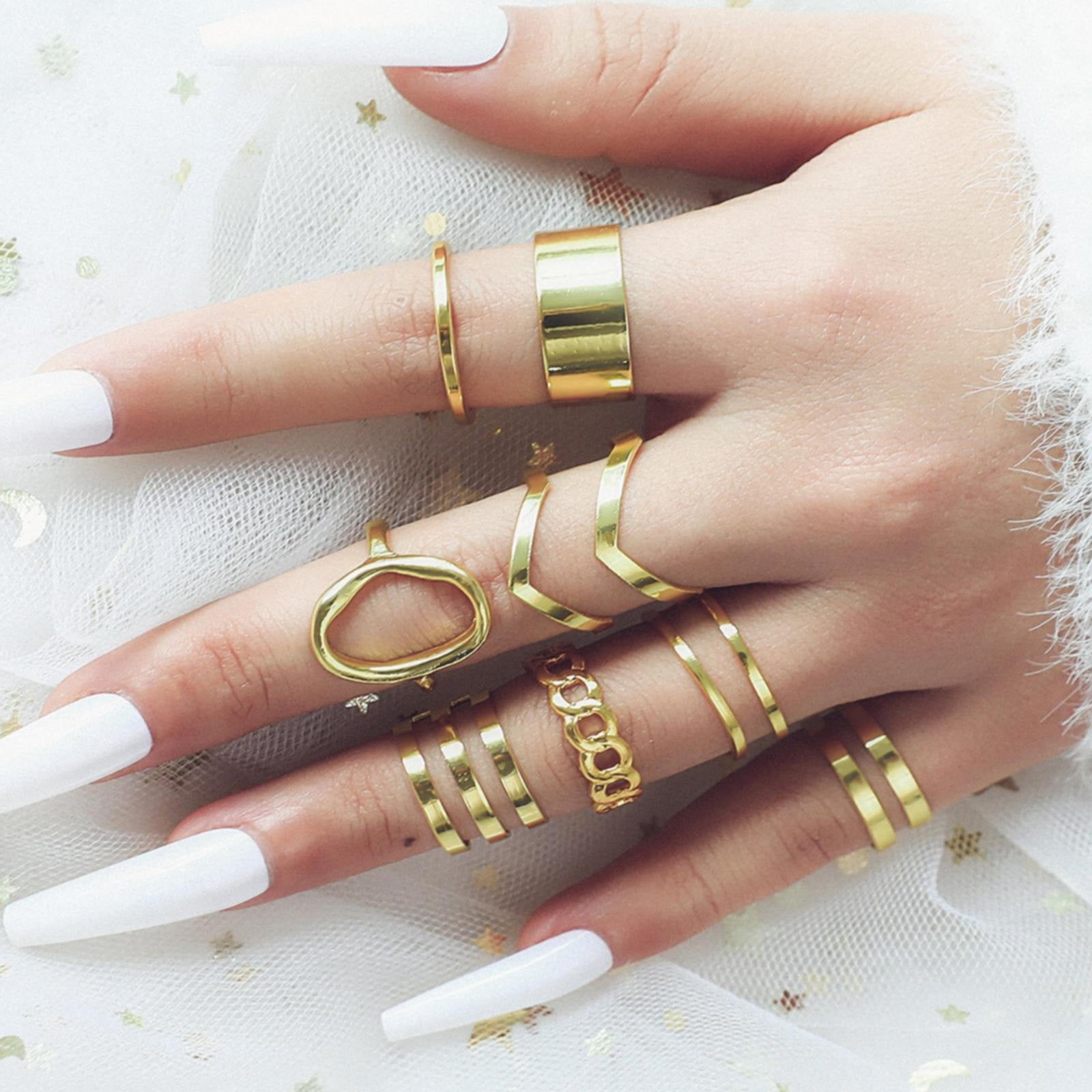 Nuyoaher Rings That Don'T Tarnish Fashion Open Chain Glossy Wide