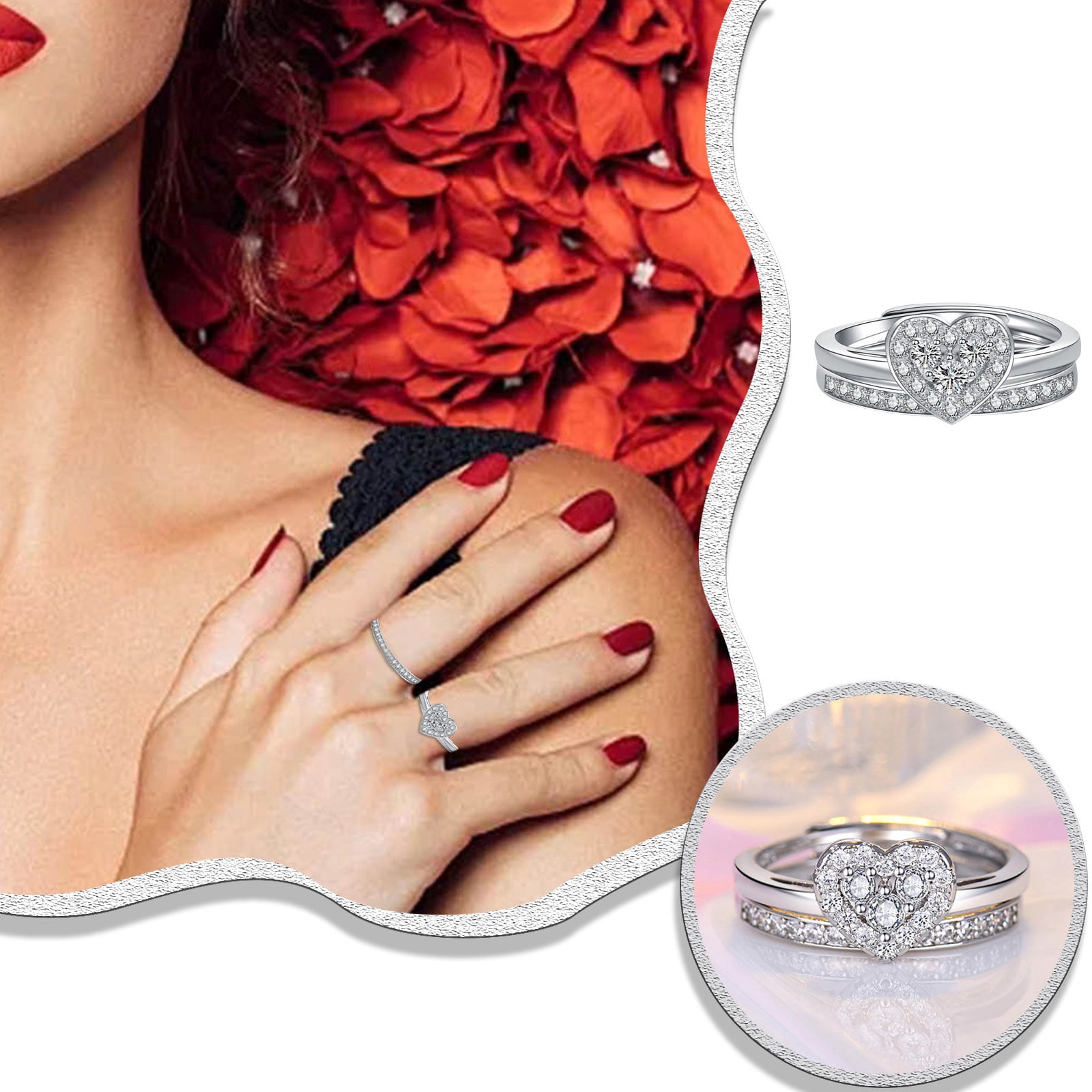 Nuyoaher Rings That Don'T Tarnish Two In One Combination Love Shaped ...