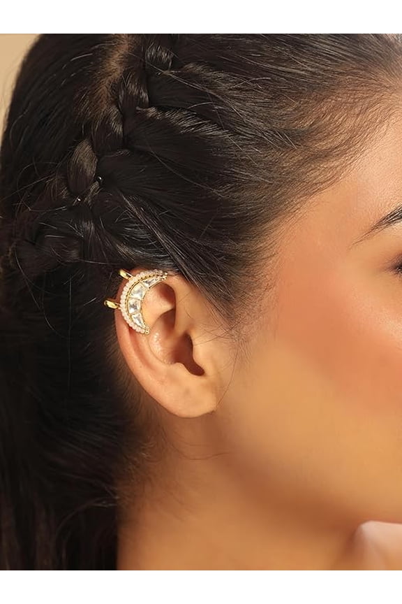 Bugadi Earrings for Women I 22K Gold Plated Pearl Drop | Clip-On Pressing Ear Cuff | Traditional Maharashtrian Ethnic Jewellery | Bridal Wedding Gift | 1 Year Warranty