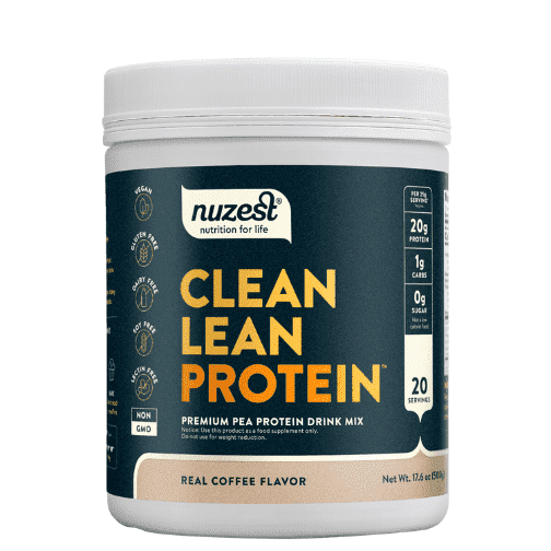 Nuzest - Pea Protein Powder - Clean Lean Protein, Premium Vegan Plant Based, Dairy Free, Gluten Free, GMO Free, Real Coffee, 20 Servings, 1.1 lb