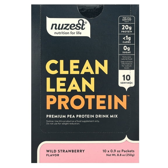 Nuzest Clean Lean Protein, Wild Strawberry, 10 Packets, 0.9 oz (25 g) Each