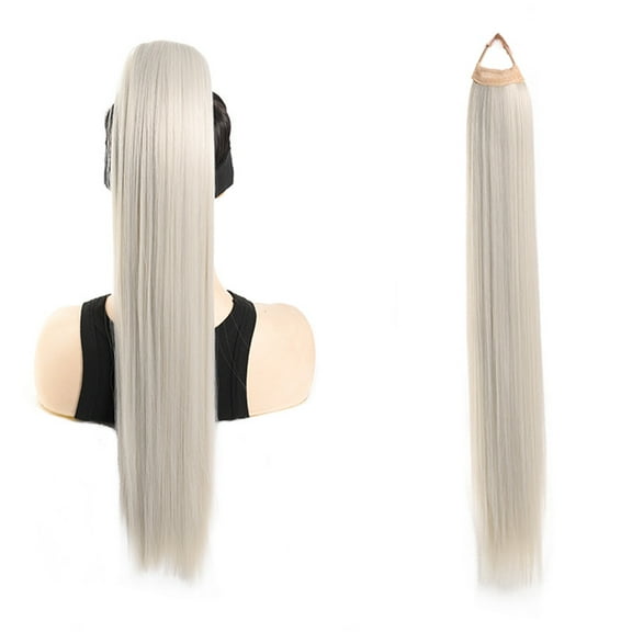 Nvzi 1 Pcs silvery Ponytail Extension, 70CM/27.56in Length, High-Temperature Fiber Pony Tail Wig, Natural-Looking & Easy to Wear & Style