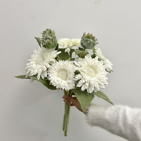 Nvzi 1 bundle of White artificial sunflowers -18.5-inch long stem artificial flowers, year-round decorative flowers, autumn home and daily life decoration party decorative flowers