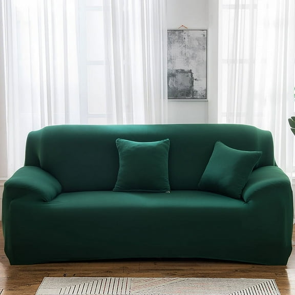 Nvzi 1 piece Dark Green universal sofa cover, 74.8-90.55-inch universal elastic three seat sofa cover, durable and stretchable furniture cover, fashionable solid color sofa elastic cover