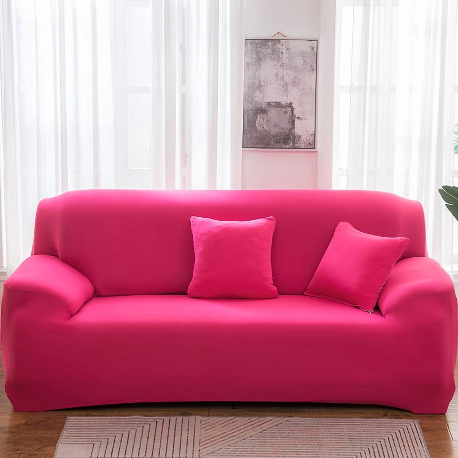 Nvzi 1 piece Dark Pink universal sofa cover, 74.8-90.55-inch universal elastic three seat sofa cover, durable and stretchable furniture cover, fashionable solid color sofa elastic cover