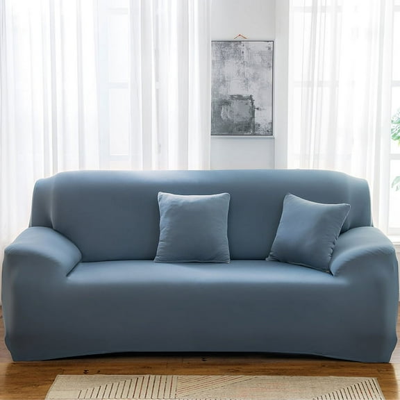 Nvzi 1 piece Gray Blue universal sofa cover, 74.8-90.55-inch universal elastic three seat sofa cover, durable and stretchable furniture cover, fashionable solid color sofa elastic cover