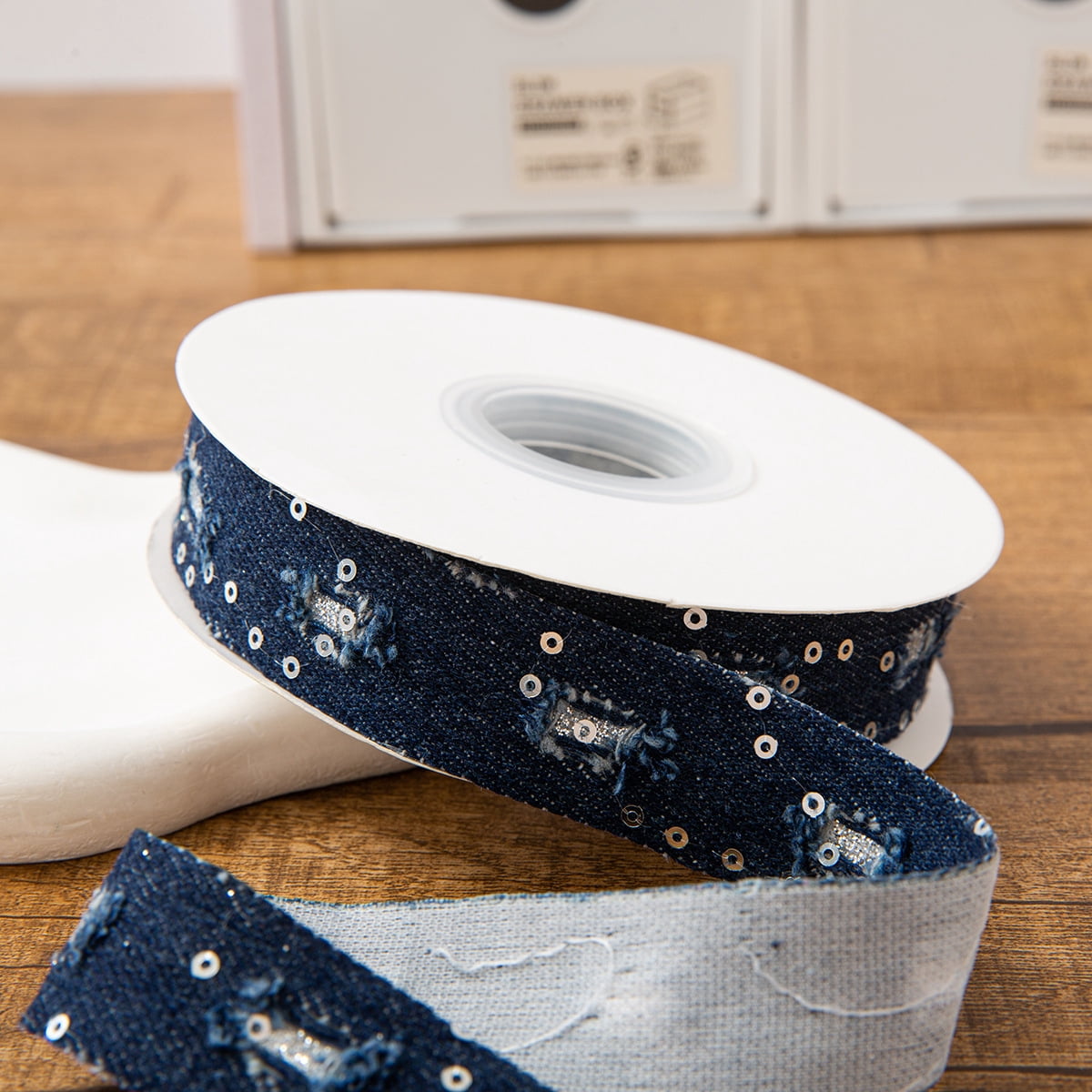 Nvzi 1 piece of deep blue sequined denim ribbon -0.98 inches wide x 10 ...