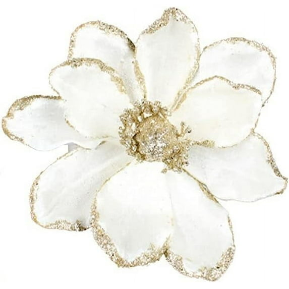 XmhyTop-A 10 PCS Glitter Artificial Flower Christmas Tree Wreath DIY Ornaments 9.8 Inch Faux Flower for Xmas New Year Wedding Party Holiday Decoration,White A