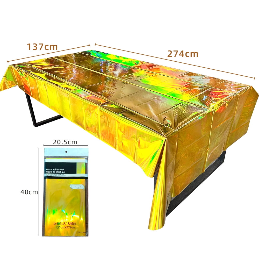 10 Pack Iridescent Disco Tablecloths | 54" X 108" Rectangular Holographic Plastic Sheets For Party Decor