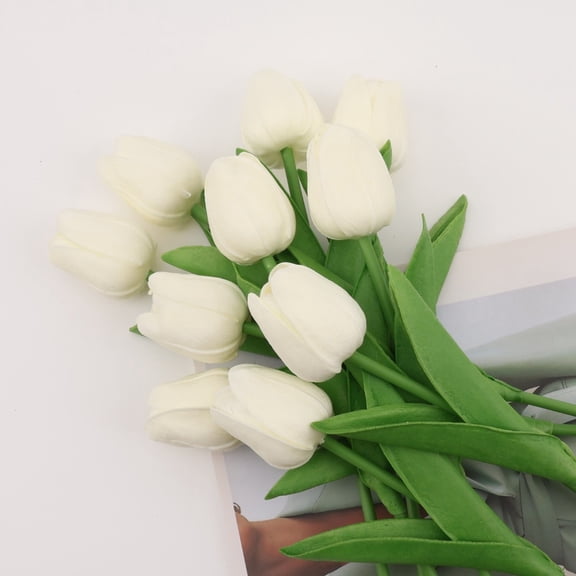 Nvzi 10 packs of Beige artificial tulips -13 inch PU artificial flowers, party table centerpieces and decorative bouquets